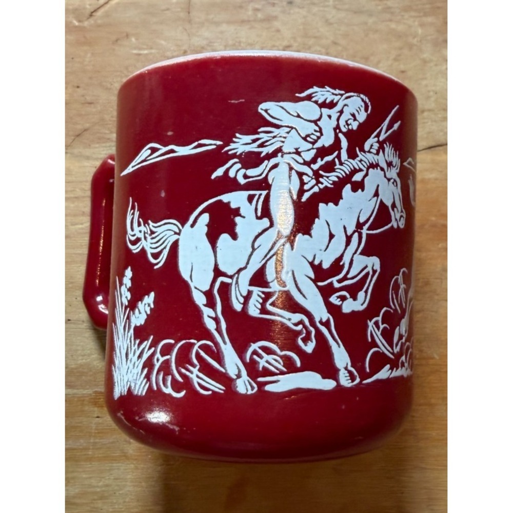 Vintage Hazel Atlas Children's Milk Glass Mug Tex and Hawk Cowboy